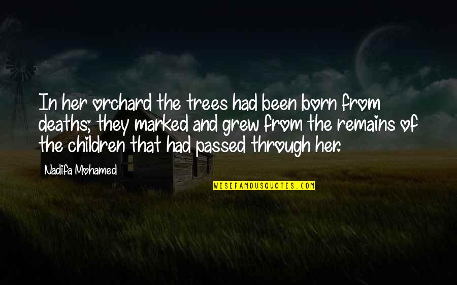 Deaths By War Quotes By Nadifa Mohamed: In her orchard the trees had been born Deaths By War Quotes By Nadifa Mohamed: In her orchard the trees had been born