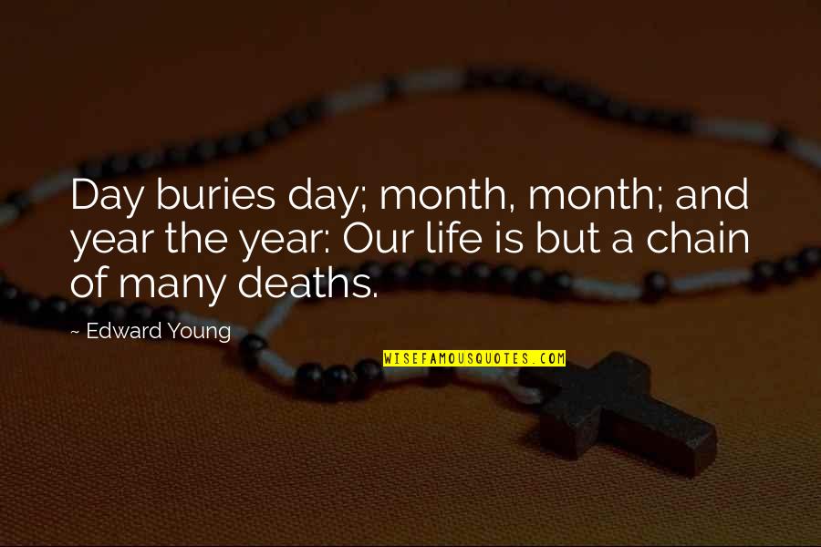 Deaths Quotes By Edward Young: Day buries day; month, month; and year the