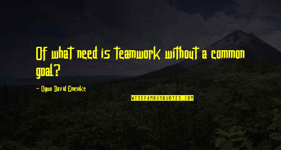 Debartolo Holdings Quotes By Ogwo David Emenike: Of what need is teamwork without a common
