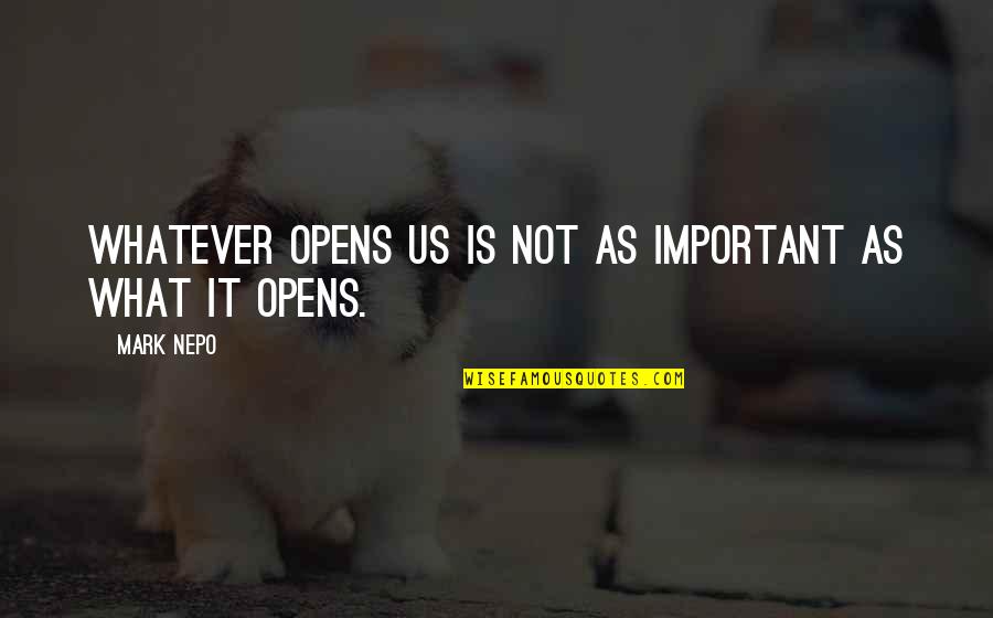 Debbie Wolowitz Quotes By Mark Nepo: Whatever opens us is not as important as