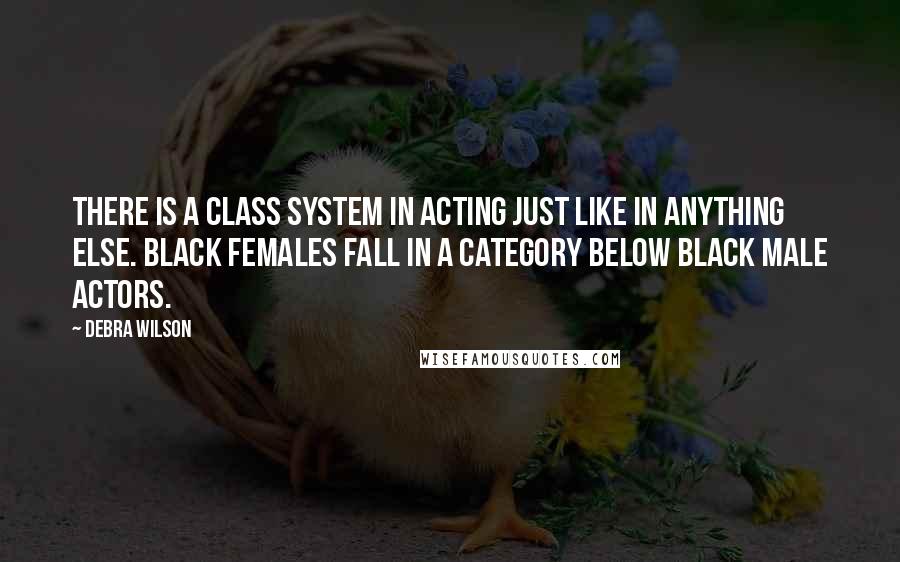 Debra Wilson quotes: There is a class system in acting just like in anything else. Black females fall in a category below black male actors.