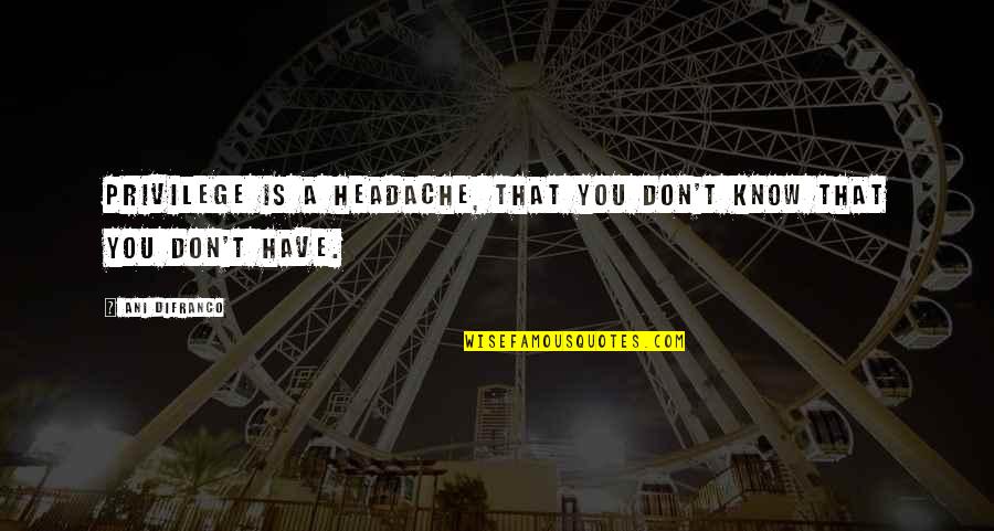 Deceived By Family Quotes By Ani DiFranco: Privilege is a headache, that you don't know