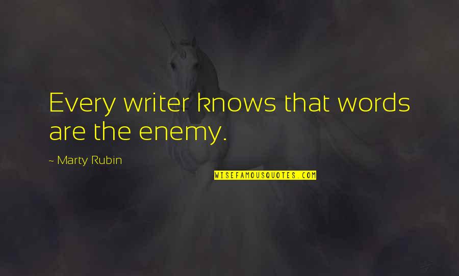 December 14 Quotes By Marty Rubin: Every writer knows that words are the enemy.