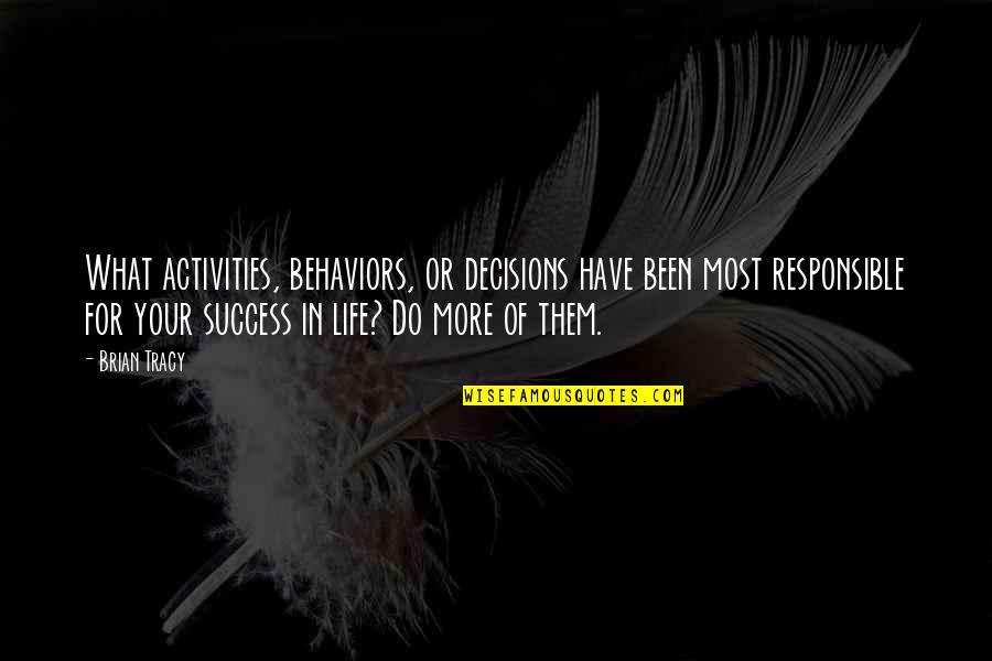 Decisions In Life Quotes By Brian Tracy: What activities, behaviors, or decisions have been most Decisions In Life Quotes By Brian Tracy: What activities, behaviors, or decisions have been most