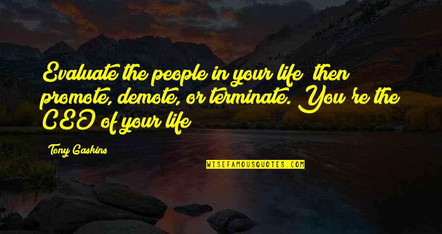 Decisions Shape Your Life Quotes By Tony Gaskins: Evaluate the people in your life; then promote, Decisions Shape Your Life Quotes By Tony Gaskins: Evaluate the people in your life; then promote,