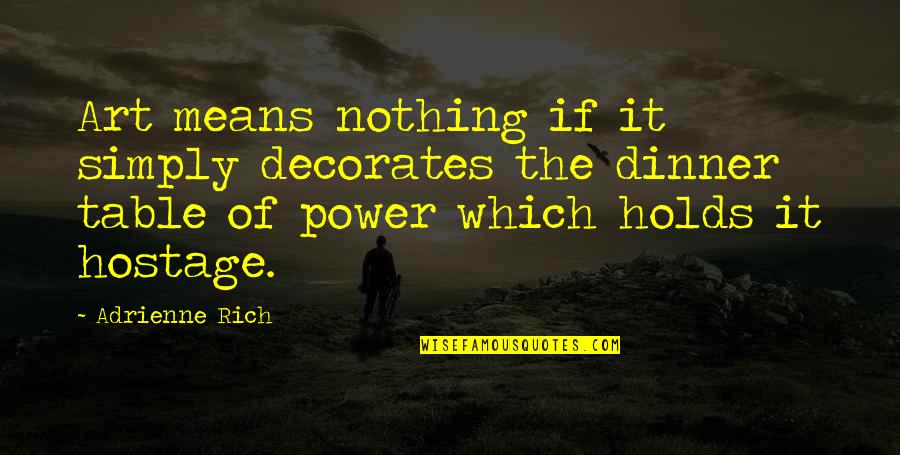 Decorates Quotes By Adrienne Rich: Art means nothing if it simply decorates the