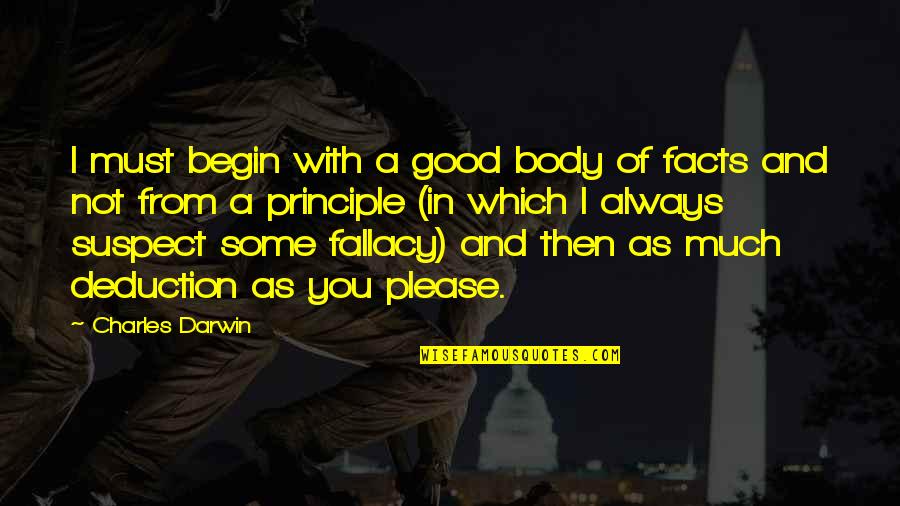 Deduction U S Quotes By Charles Darwin: I must begin with a good body of Deduction U S Quotes By Charles Darwin: I must begin with a good body of