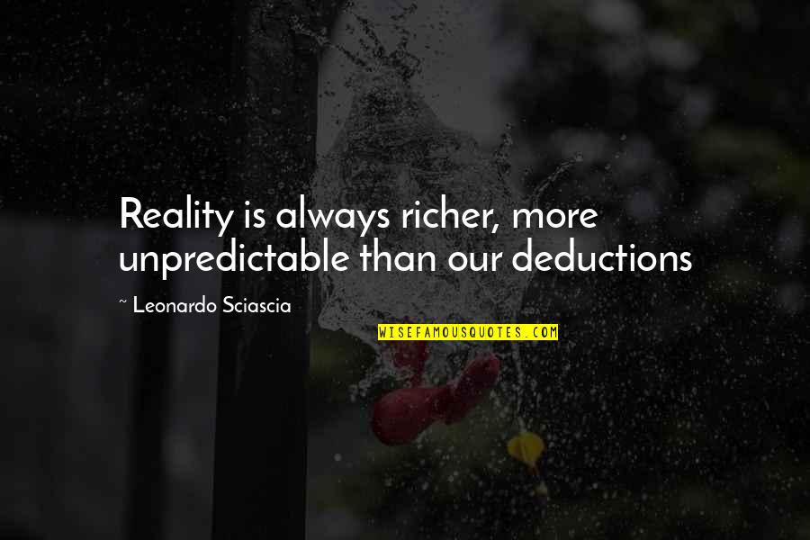 Deductions Quotes By Leonardo Sciascia: Reality is always richer, more unpredictable than our