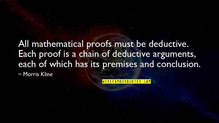 Deductive Quotes By Morris Kline: All mathematical proofs must be deductive. Each proof