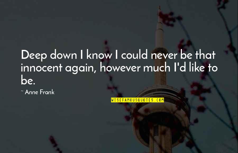 Deep Anne Frank Quotes By Anne Frank: Deep down I know I could never be