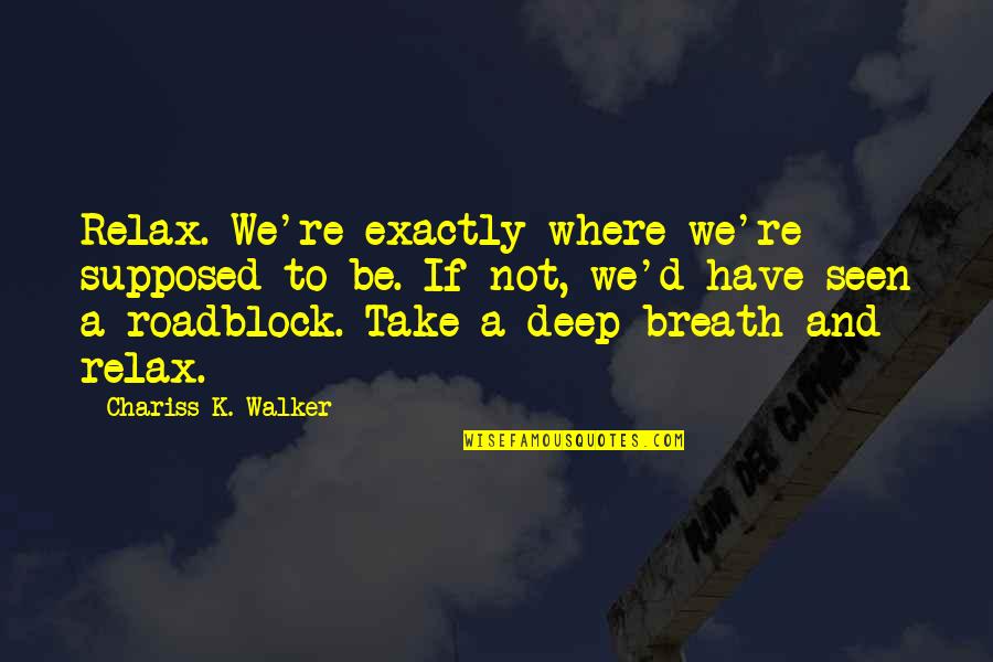 Deep Breath Quotes By Chariss K. Walker: Relax. We're exactly where we're supposed to be.