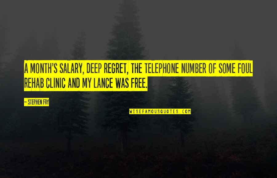 Deep Fry Quotes By Stephen Fry: A month's salary, deep regret, the telephone number