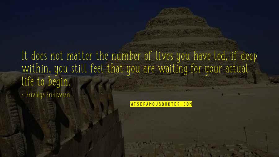 Deep Life Learning Quotes By Srividya Srinivasan: It does not matter the number of lives