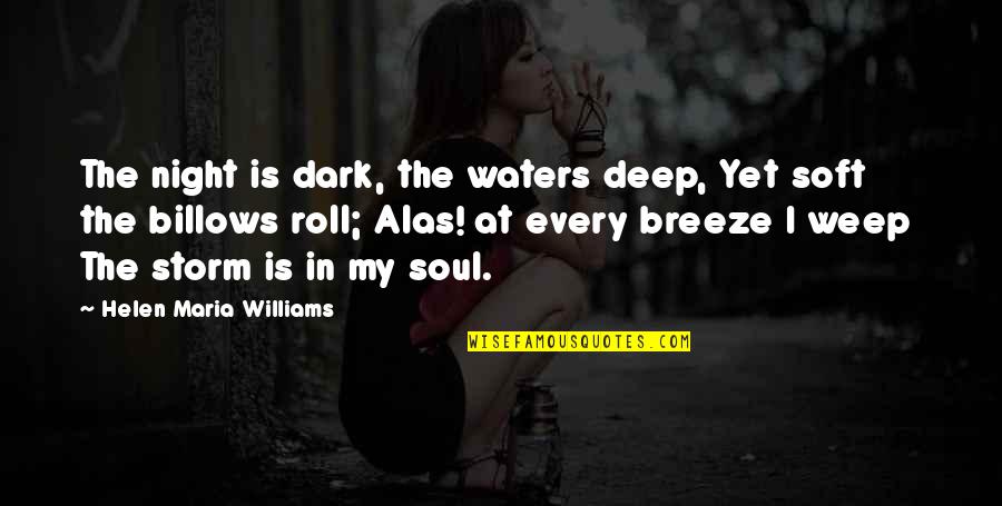 Deep Waters Quotes By Helen Maria Williams: The night is dark, the waters deep, Yet