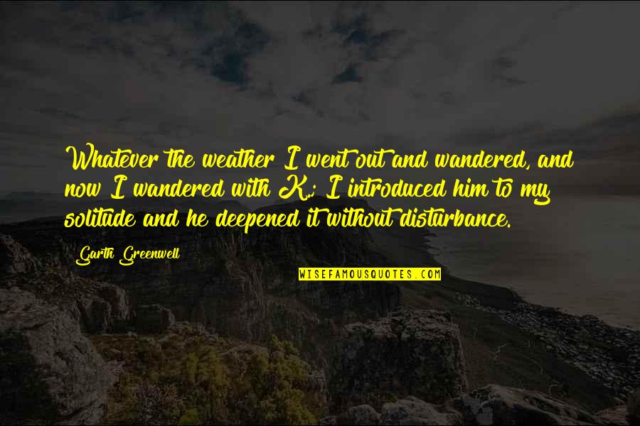 Deepened Quotes By Garth Greenwell: Whatever the weather I went out and wandered,