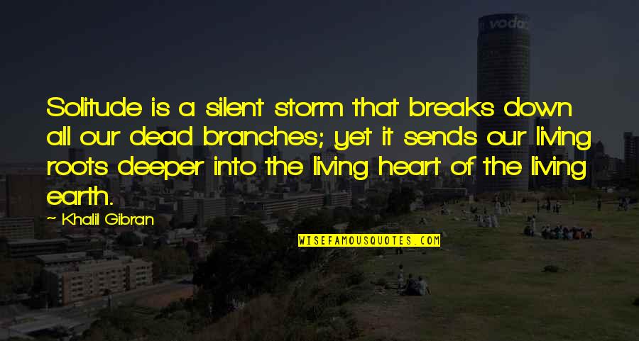 Deeper Roots Quotes By Khalil Gibran: Solitude is a silent storm that breaks down