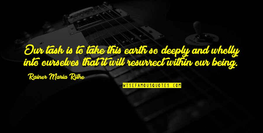 Deeply Quotes By Rainer Maria Rilke: Our task is to take this earth so Deeply Quotes By Rainer Maria Rilke: Our task is to take this earth so