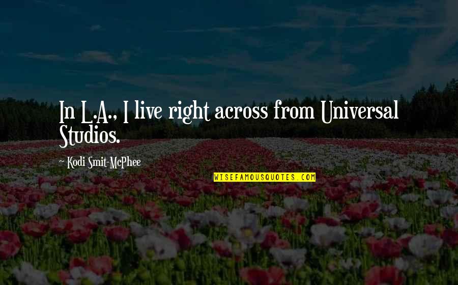 Defeating Darkness Quotes By Kodi Smit-McPhee: In L.A., I live right across from Universal