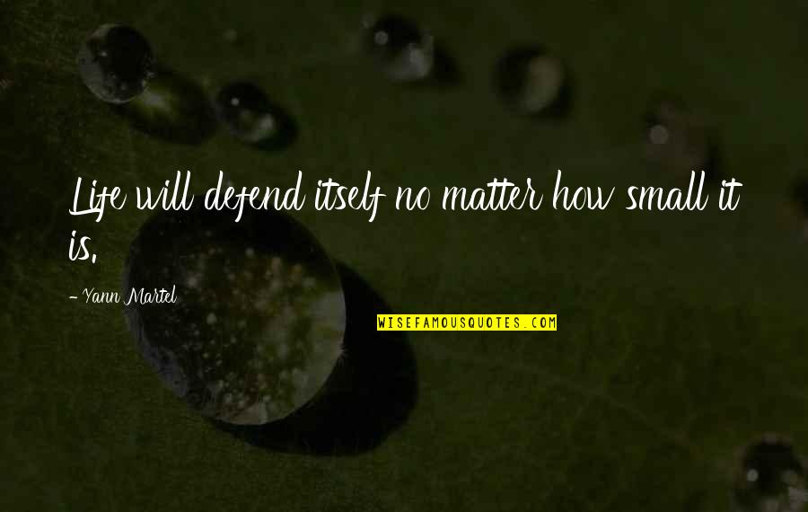 Defend Life Quotes By Yann Martel: Life will defend itself no matter how small Defend Life Quotes By Yann Martel: Life will defend itself no matter how small