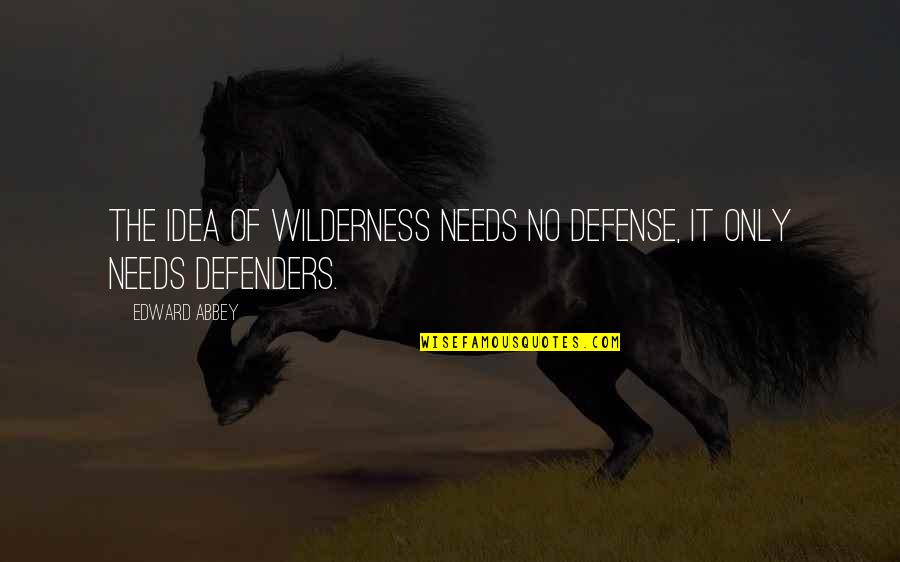 Defenders Quotes By Edward Abbey: The idea of wilderness needs no defense, it