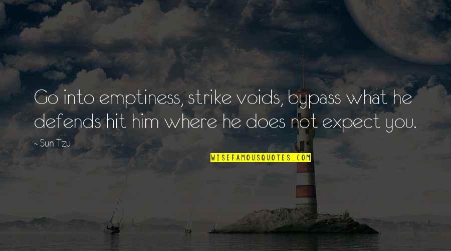 Defends Quotes By Sun Tzu: Go into emptiness, strike voids, bypass what he