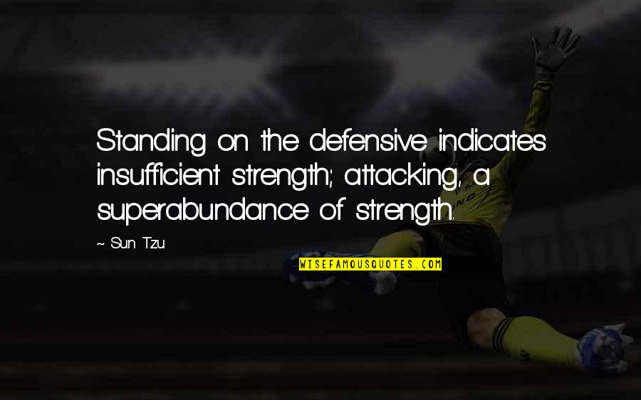 Defense In War Quotes By Sun Tzu: Standing on the defensive indicates insufficient strength; attacking, Defense In War Quotes By Sun Tzu: Standing on the defensive indicates insufficient strength; attacking,