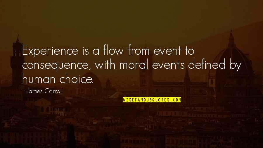 Defined By Quotes By James Carroll: Experience is a flow from event to consequence,