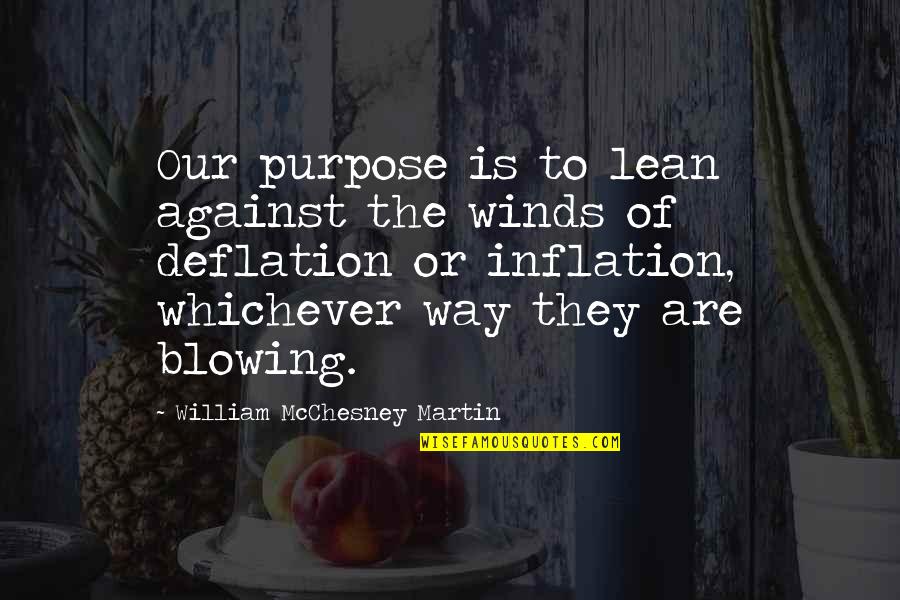 Deflation Quotes By William McChesney Martin: Our purpose is to lean against the winds