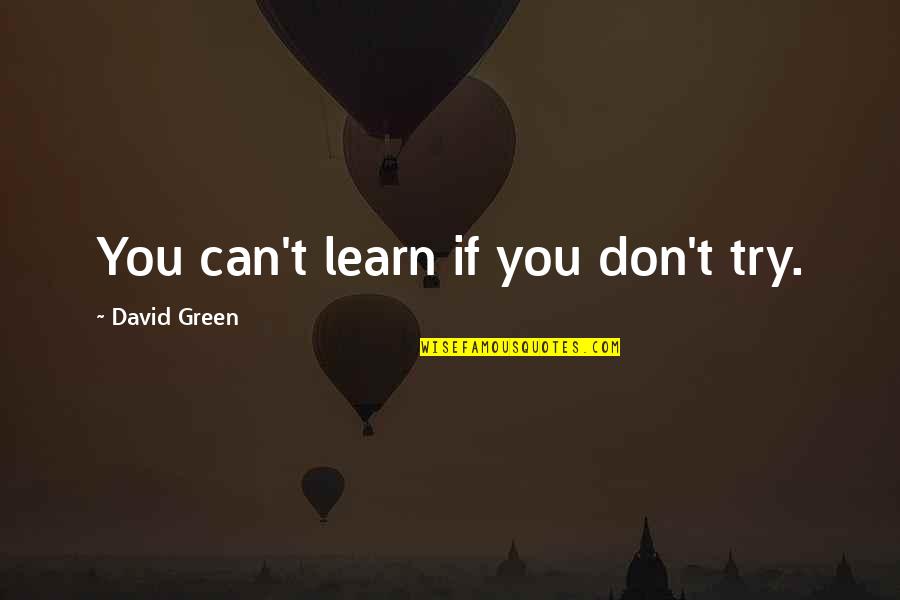 Deflected Quotes By David Green: You can't learn if you don't try.