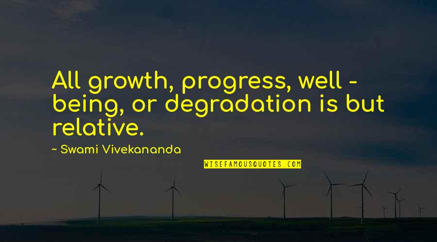 Degradation Quotes By Swami Vivekananda: All growth, progress, well - being, or degradation