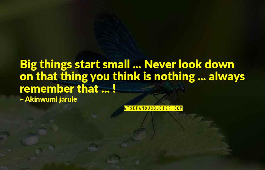 Degregorio Michele Quotes By Akinwumi Jarule: Big things start small ... Never look down Degregorio Michele Quotes By Akinwumi Jarule: Big things start small ... Never look down