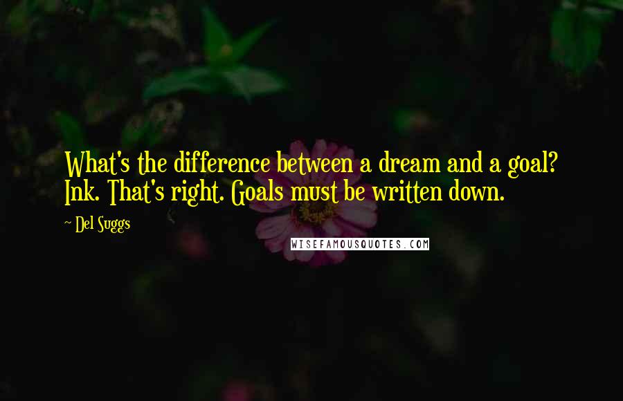 Del Suggs quotes: What's the difference between a dream and a goal? Ink. That's right. Goals must be written down.