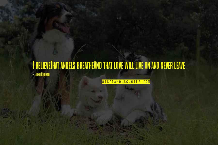 Delacourt Knokke Quotes By Josh Groban: I believeThat angels breatheAnd that love will live