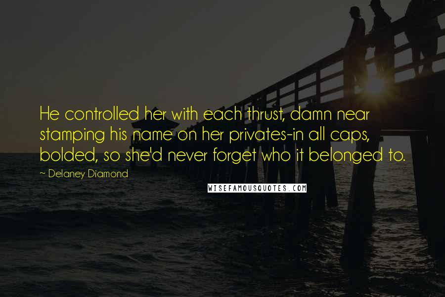 Delaney Diamond quotes: He controlled her with each thrust, damn near stamping his name on her privates-in all caps, bolded, so she'd never forget who it belonged to.