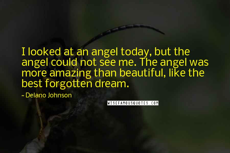 Delano Johnson quotes: I looked at an angel today, but the angel could not see me. The angel was more amazing than beautiful, like the best forgotten dream.