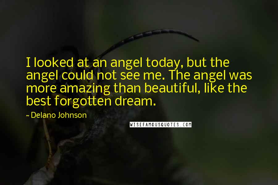 Delano Johnson quotes: I looked at an angel today, but the angel could not see me. The angel was more amazing than beautiful, like the best forgotten dream. Delano Johnson quotes: I looked at an angel today, but the angel could not see me. The angel was more amazing than beautiful, like the best forgotten dream.