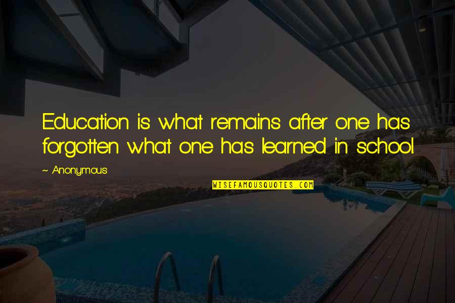Delicatessens Near Quotes By Anonymous: Education is what remains after one has forgotten