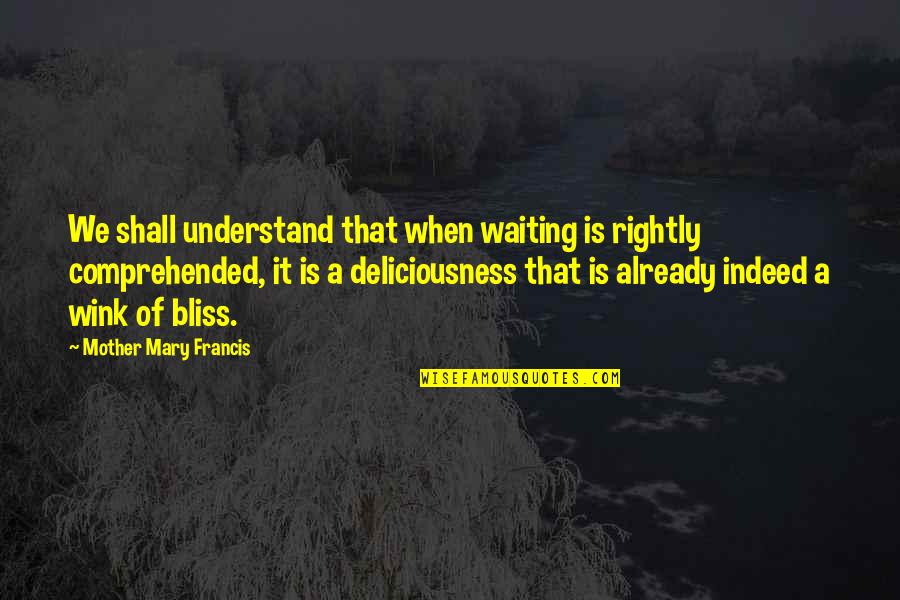 Deliciousness Quotes By Mother Mary Francis: We shall understand that when waiting is rightly