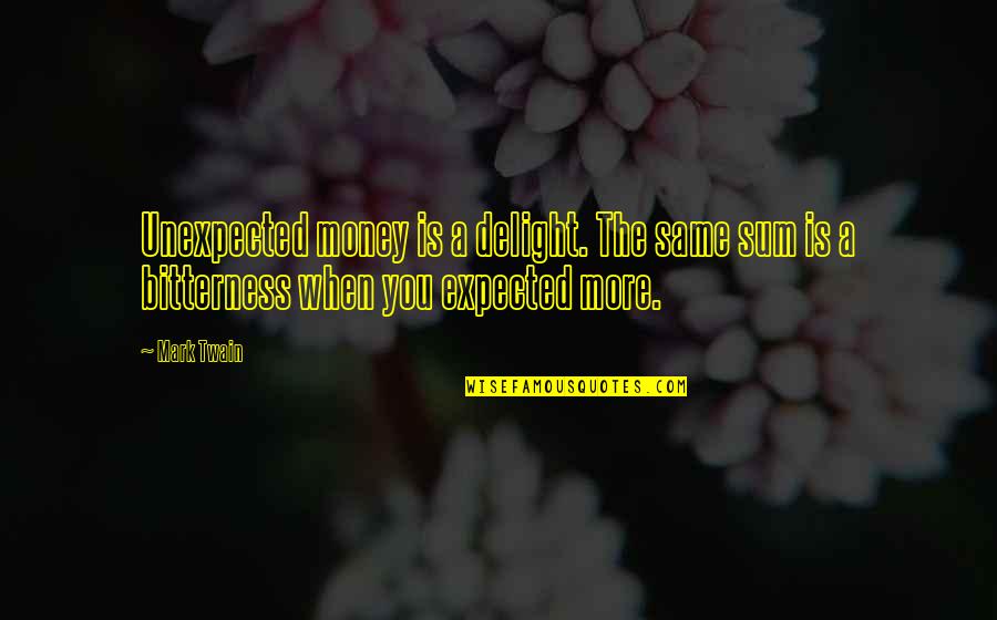 Delight And Co Quotes By Mark Twain: Unexpected money is a delight. The same sum
