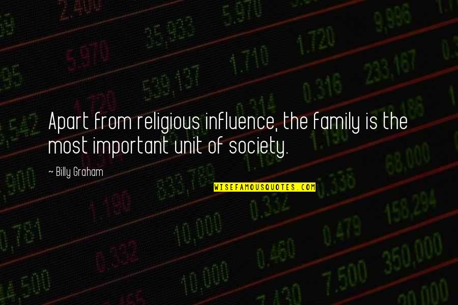 Delights And Shadows Quotes By Billy Graham: Apart from religious influence, the family is the
