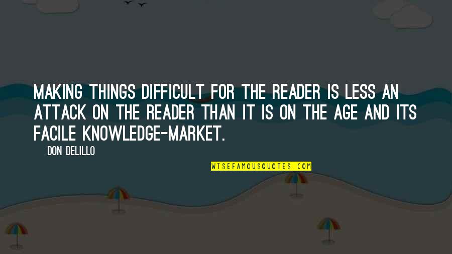 Delillo's Quotes By Don DeLillo: Making things difficult for the reader is less Delillo's Quotes By Don DeLillo: Making things difficult for the reader is less