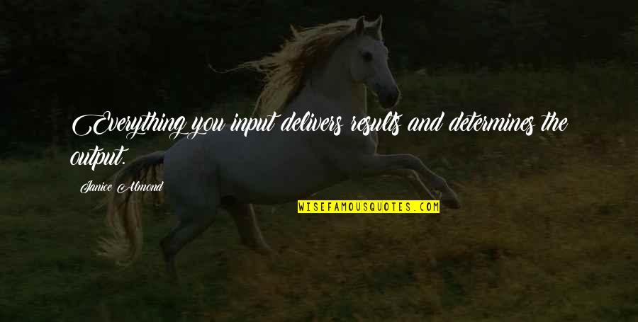 Delivers Results Quotes By Janice Almond: Everything you input delivers results and determines the Delivers Results Quotes By Janice Almond: Everything you input delivers results and determines the
