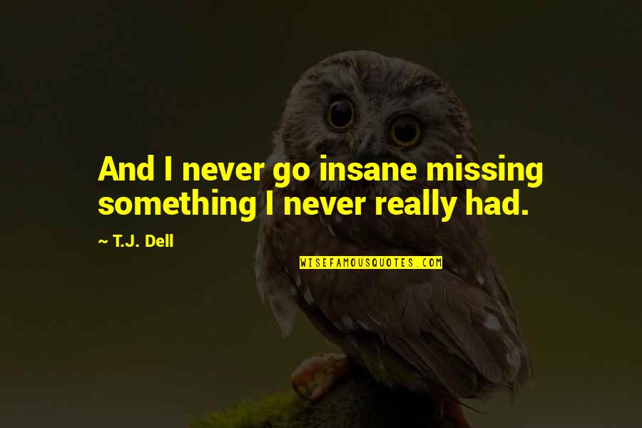 Dell Quotes By T.J. Dell: And I never go insane missing something I