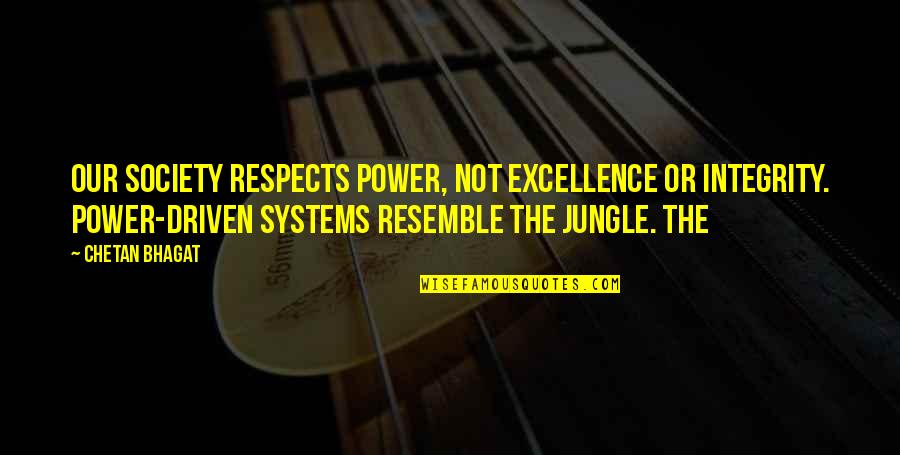 Delunas Quotes By Chetan Bhagat: Our society respects power, not excellence or integrity. Delunas Quotes By Chetan Bhagat: Our society respects power, not excellence or integrity.