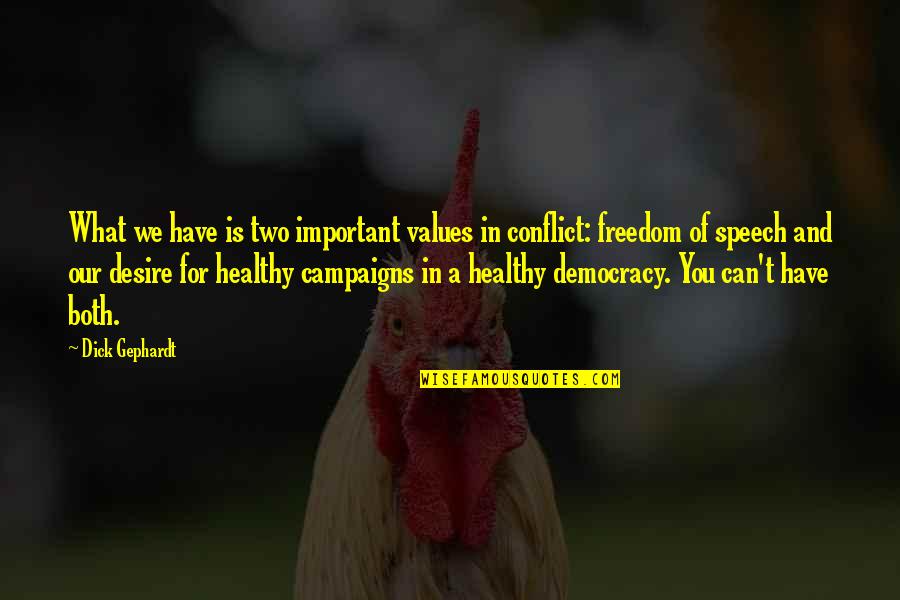 Democracy And Freedom Quotes By Dick Gephardt: What we have is two important values in
