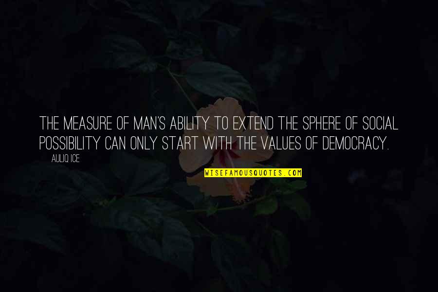 Democracy Freedom Of Speech Quotes By Auliq Ice: The measure of man's ability to extend the Democracy Freedom Of Speech Quotes By Auliq Ice: The measure of man's ability to extend the