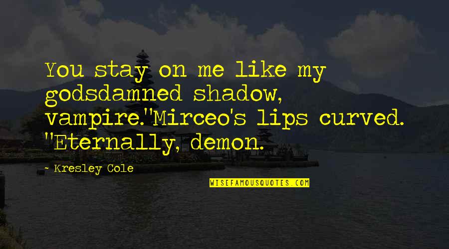 Demon Love Quotes By Kresley Cole: You stay on me like my godsdamned shadow,