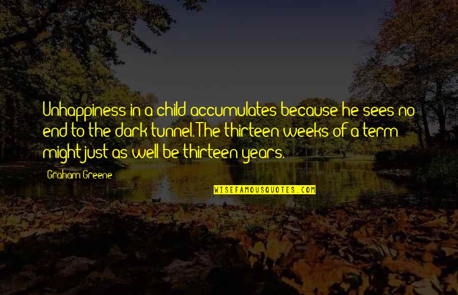 Demoralizing Posters Quotes By Graham Greene: Unhappiness in a child accumulates because he sees
