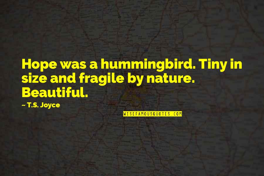 Denholt Quotes By T.S. Joyce: Hope was a hummingbird. Tiny in size and