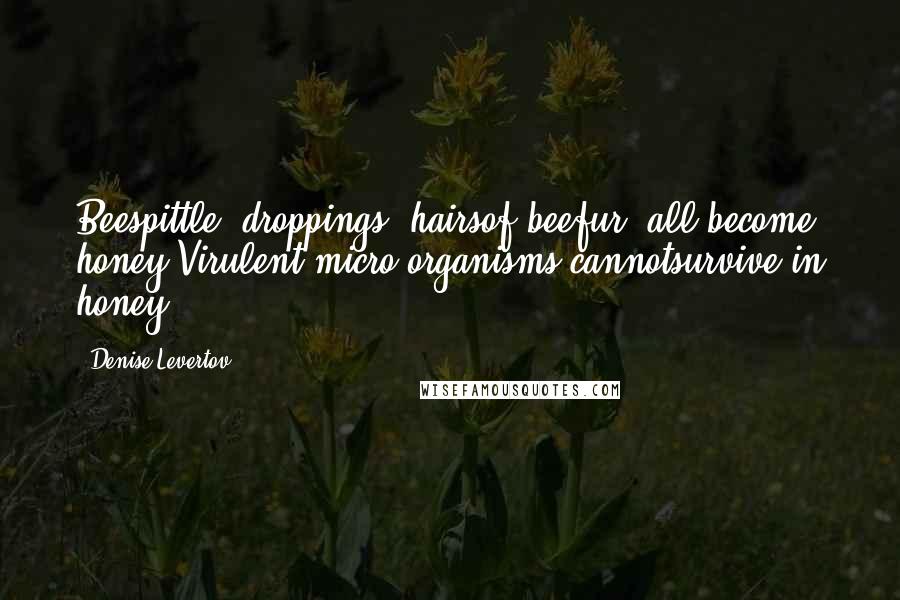 Denise Levertov quotes: Beespittle, droppings, hairsof beefur: all become honey.Virulent micro-organisms cannotsurvive in honey.